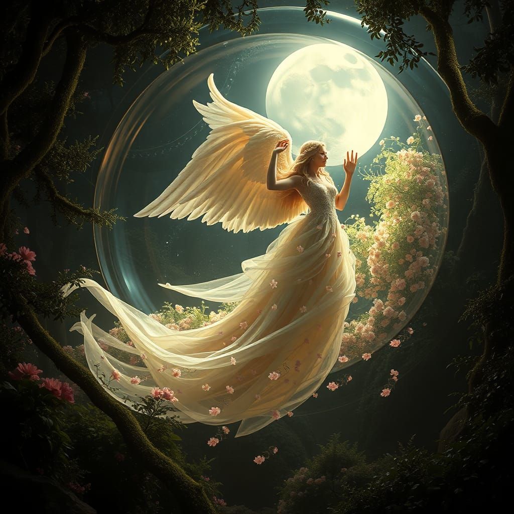 Ethereal Angel in Crystal Dome, Digital Painting