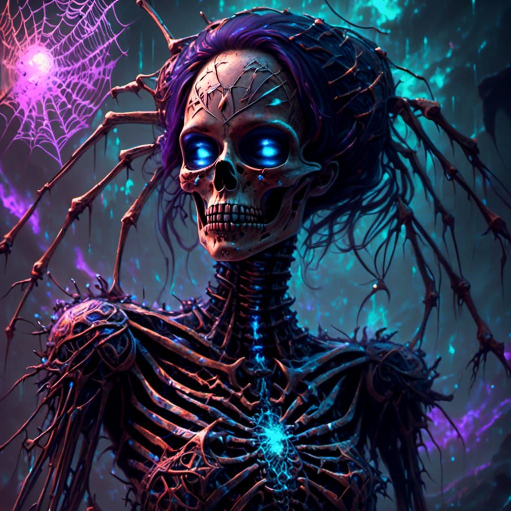 Angry Skeleton with Spider Web Tattoos