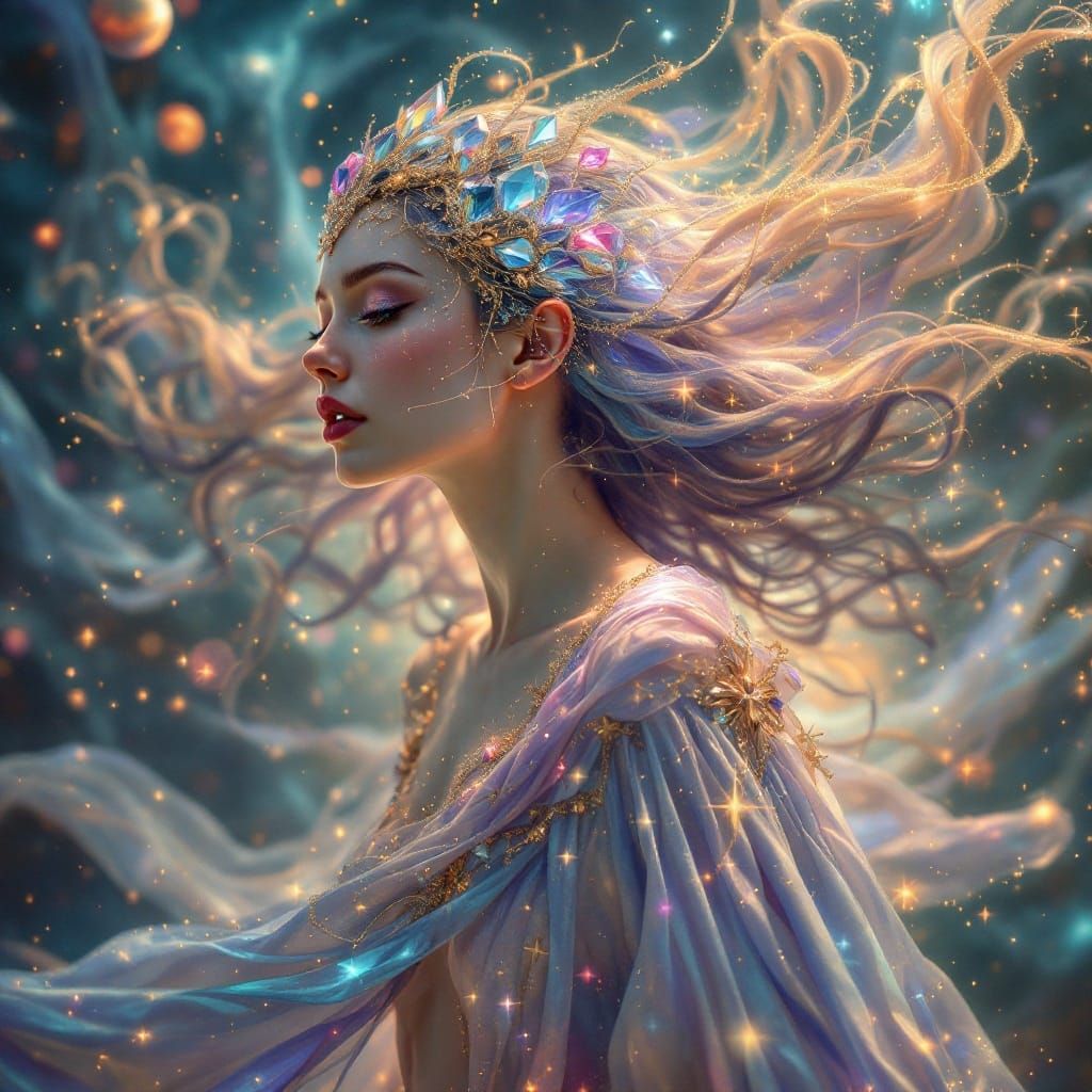 Cosmic Space Goddess in Swirling Nebula