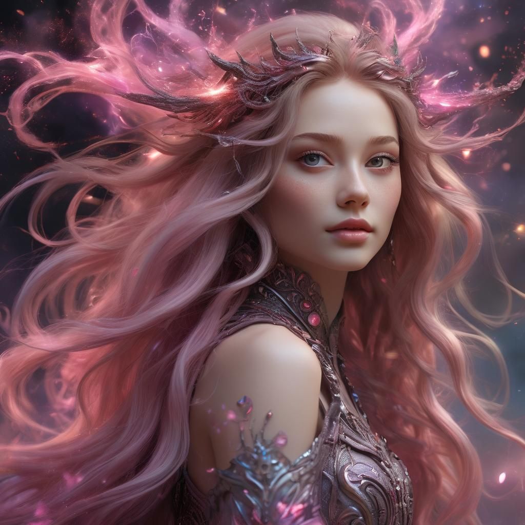 Photorealistic Surreal Goddess with Pink Smoky Hair