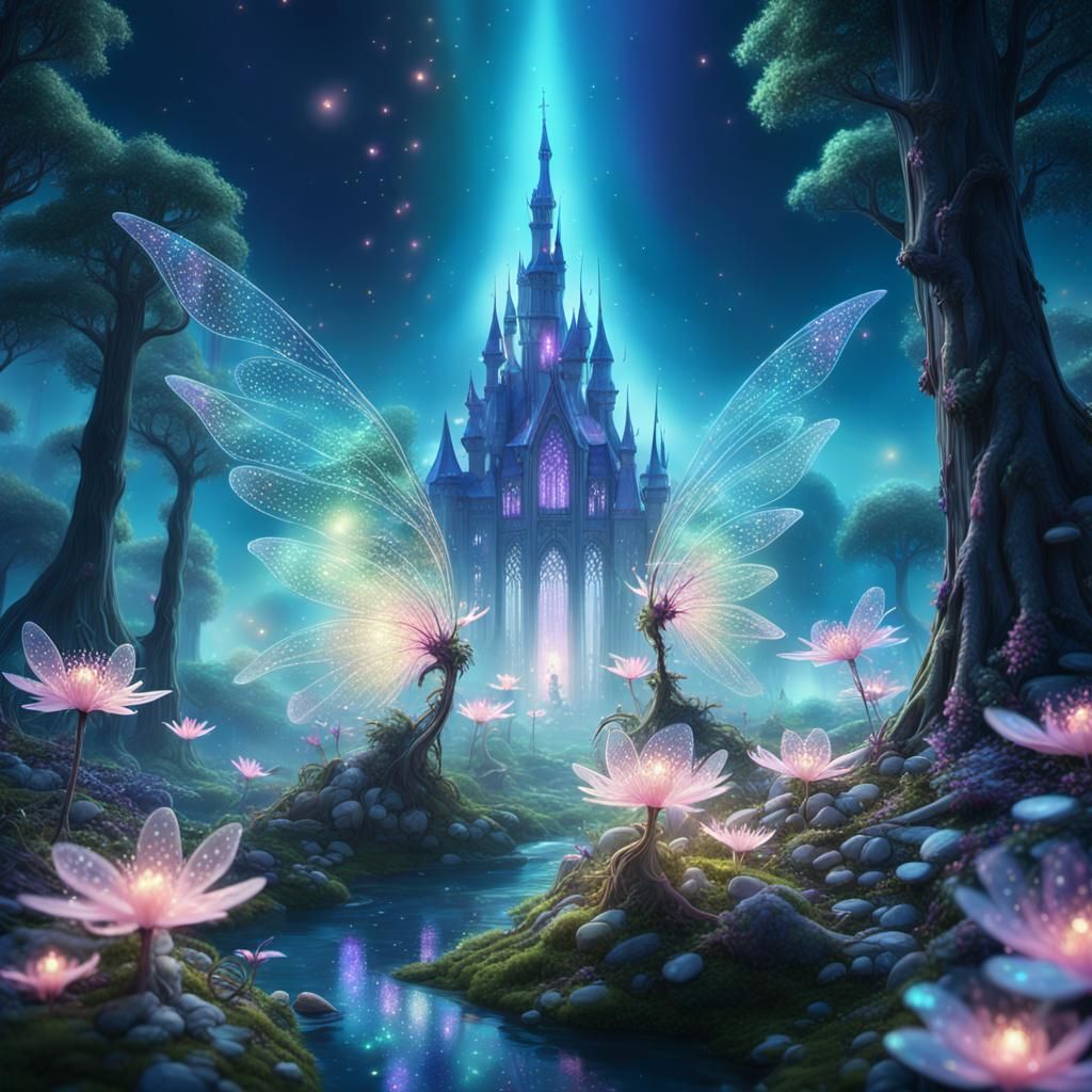 Fairies Dancing in Sparkling Forest: Fantasy Art