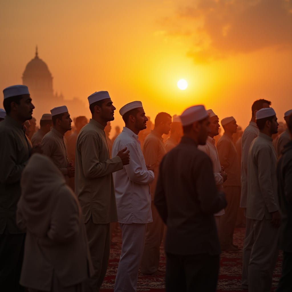 Muslims Praying at Sunset in Orientalist Style