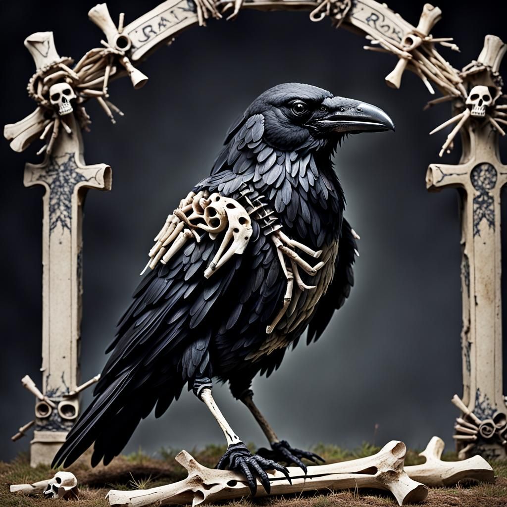 Raven Bird Made of Graveyard Bones