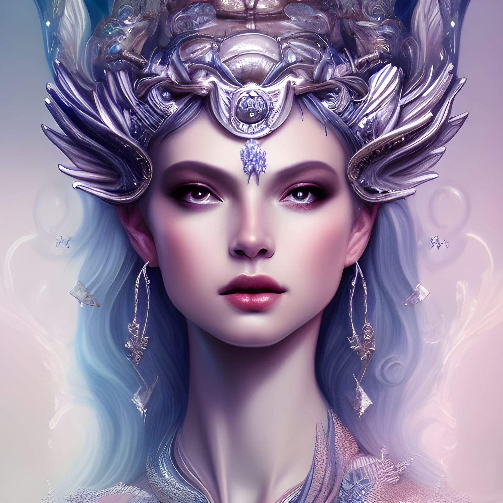 Ethereal Silver Goddess Portrait: Fantasy Digital Art