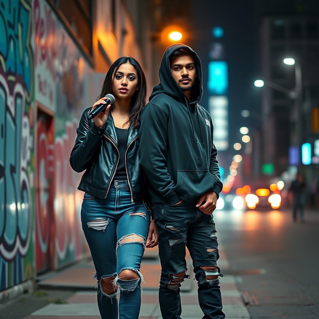 Indian Rappers in Urban Setting: Photorealistic Style