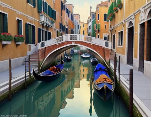 Venice Canal in Impressionist Golden Light