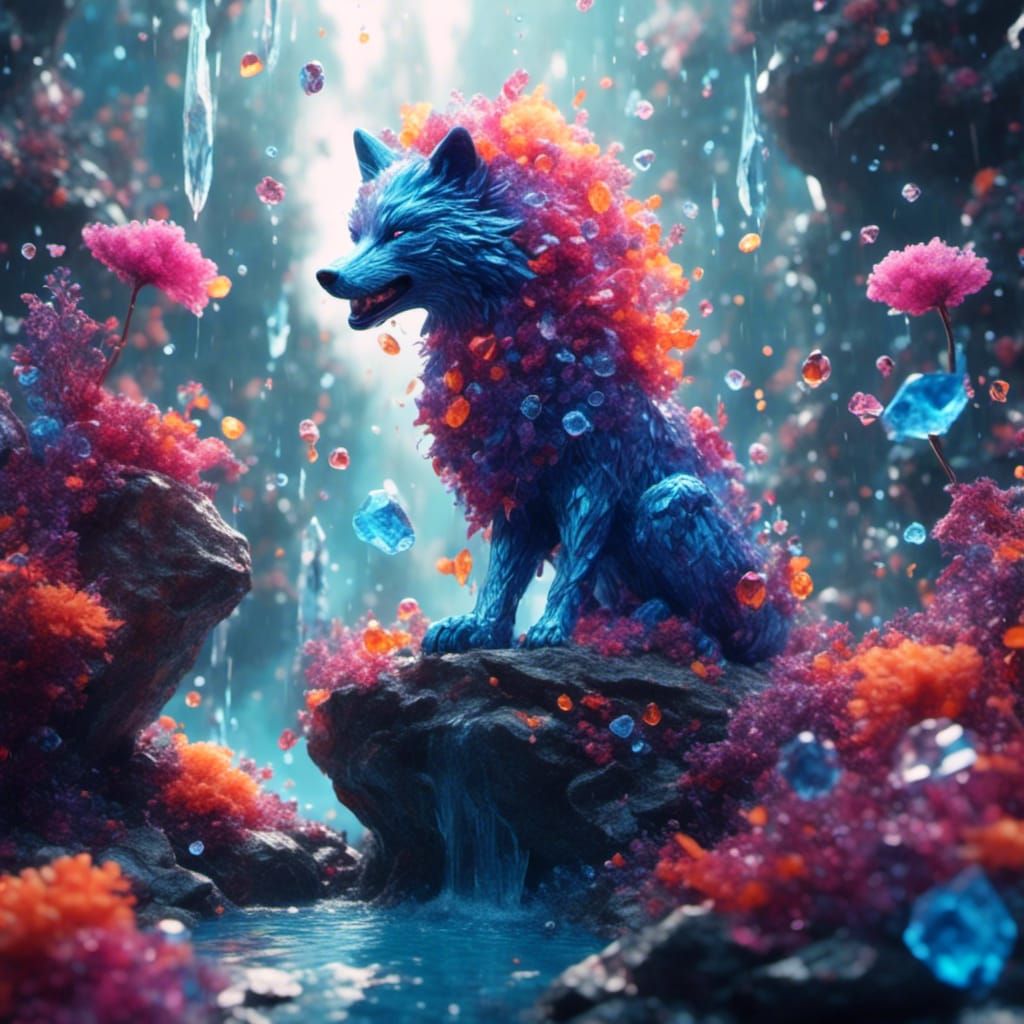 Happy Crystal Wolf in Pastel Colors