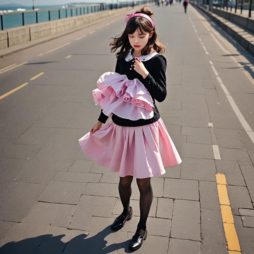 Vibrant Seaside Skirt Blown by the Wind
