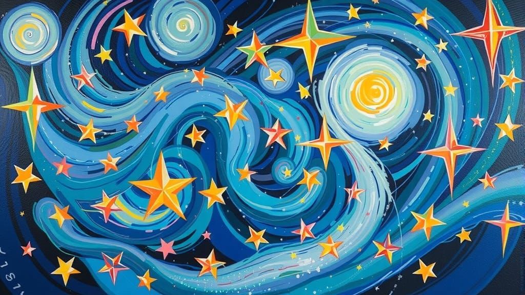 Oil Painting of Artistic Stars and Vortexes in Impressionist...