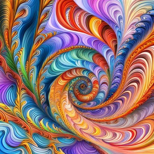 Rainbow Swirl Fractal in Gouache Watercolor Style