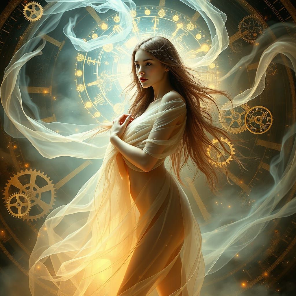 Ethereal Time Traveler in a Swirling Vortex of Clockwork
