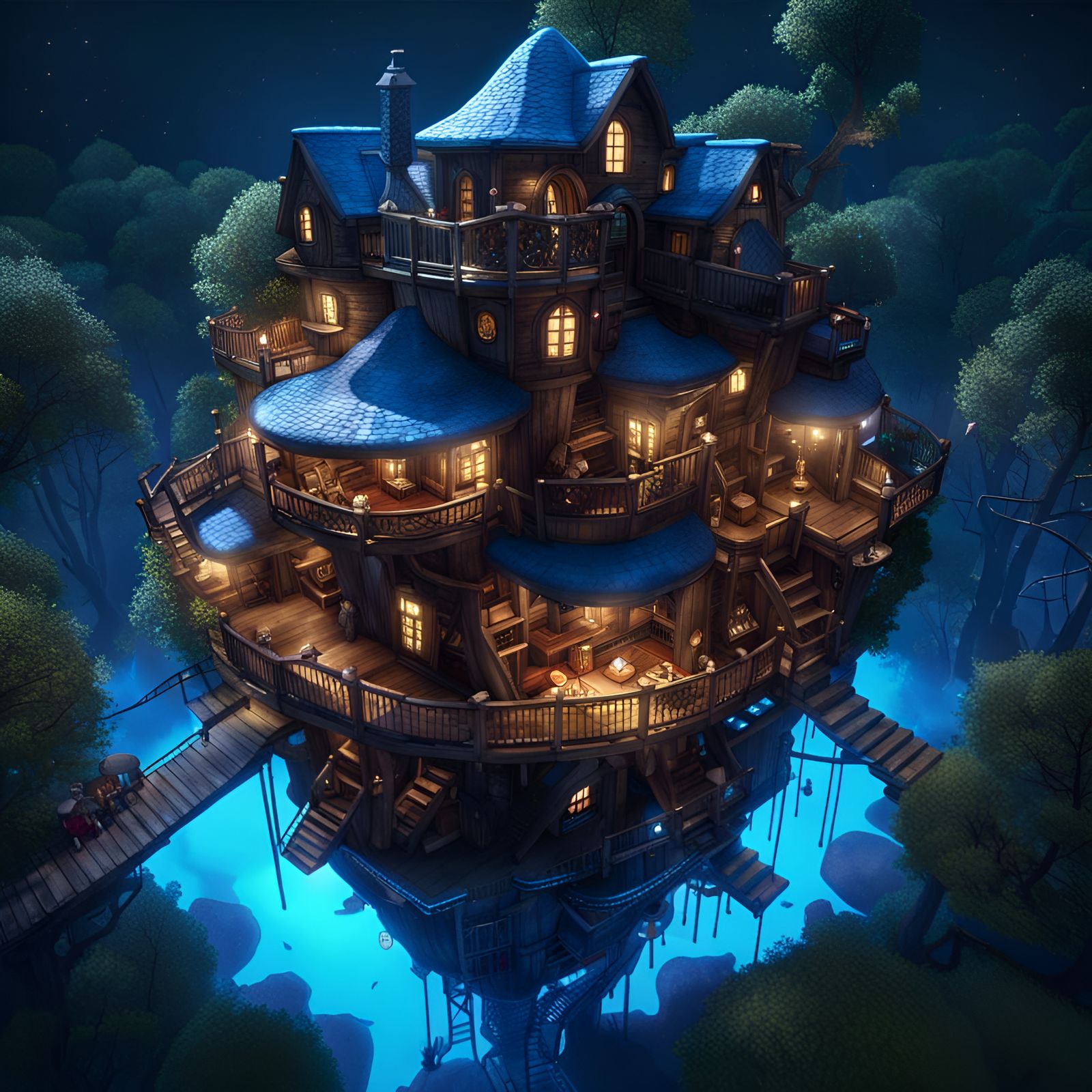 Cottagecore Fairycore Blue Mushroom Treehouse Mansion