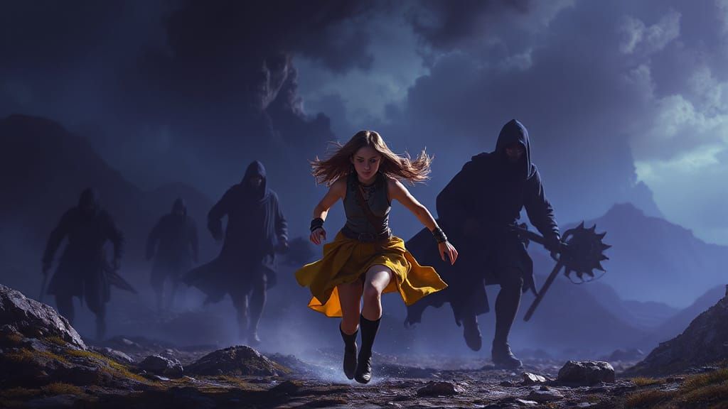 Dark Fantasy Art: Woman Pursued by Shadows, 8k