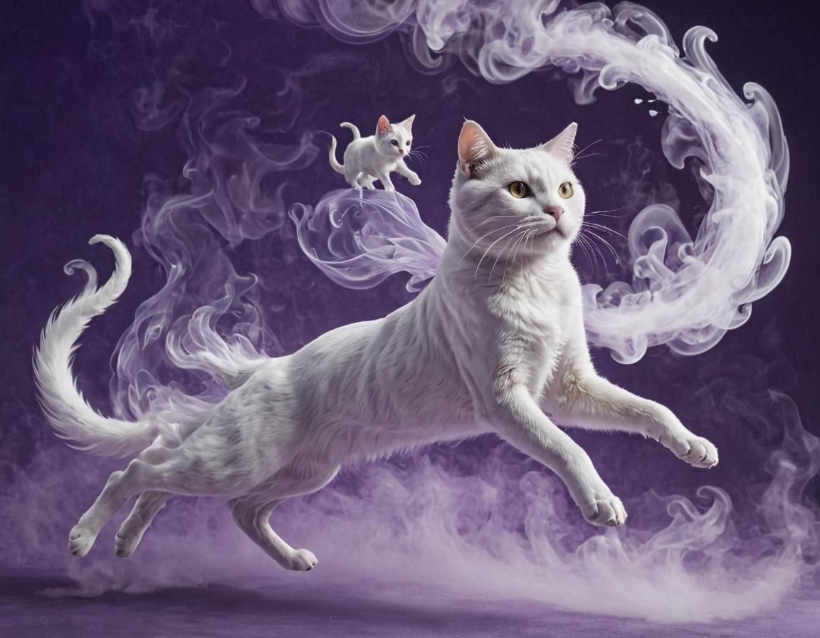 Ethereal Fairy Riding a Mystical Smoke Cat