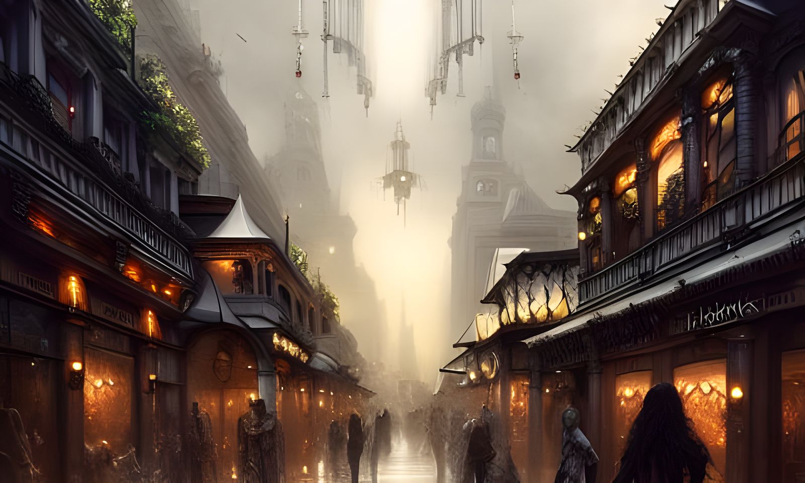 Magical Downtown Square in Digital Art Style