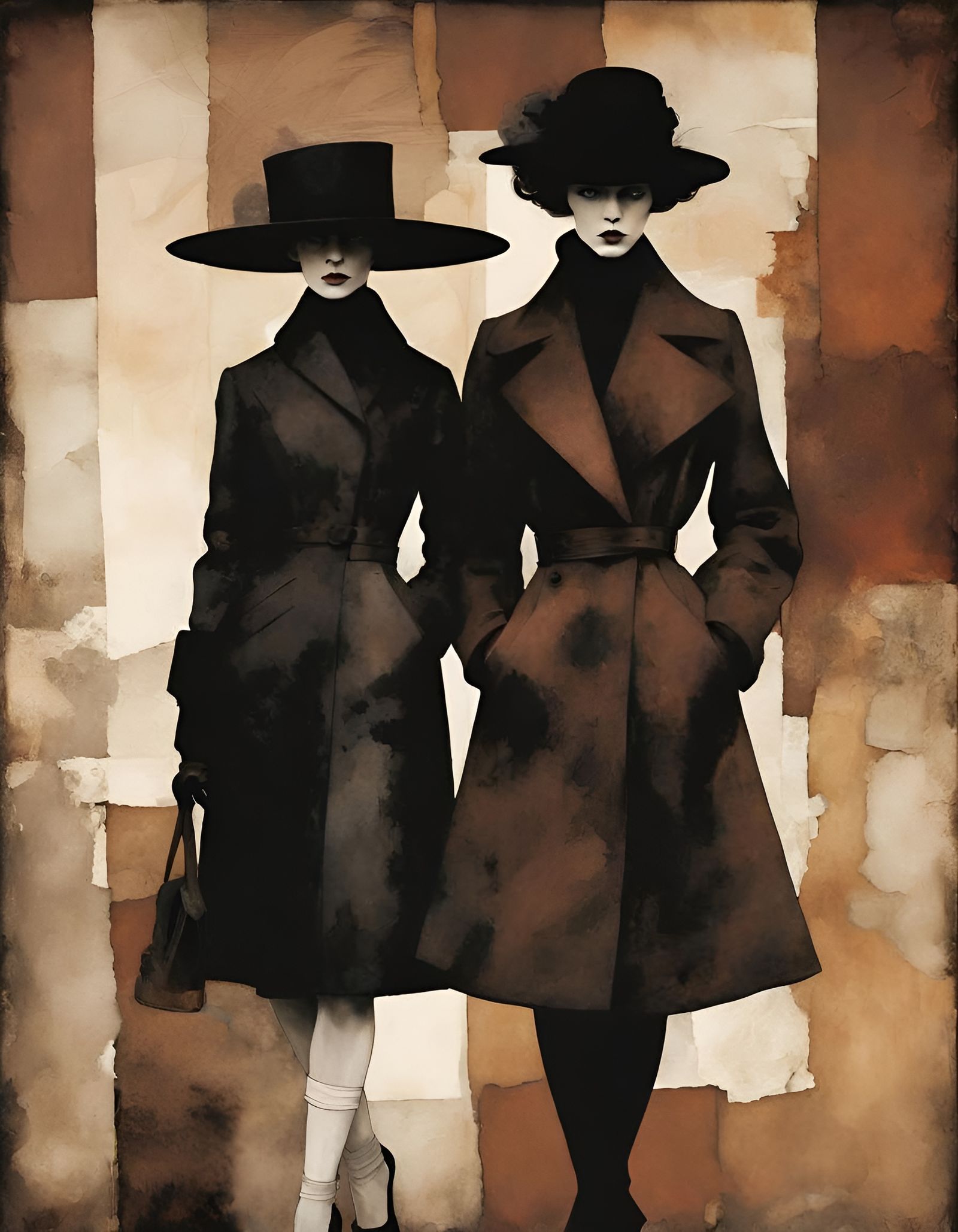 Mourning Silhouettes in Black and White Art Print