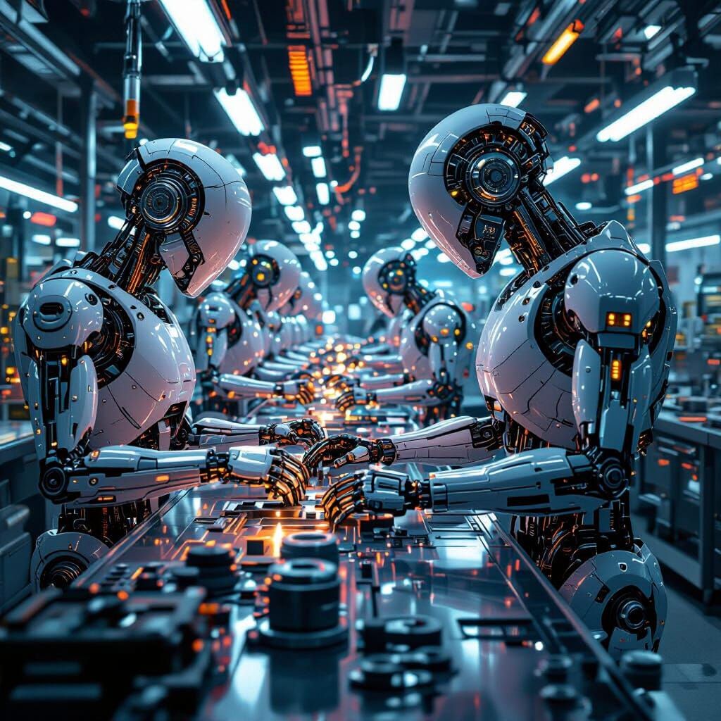 Cyborg Assembly Line in Industrial Future Style