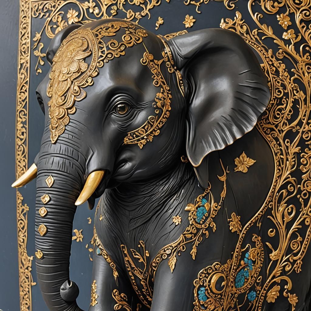 Ceramic Elephant with Golden Inlay Detailing