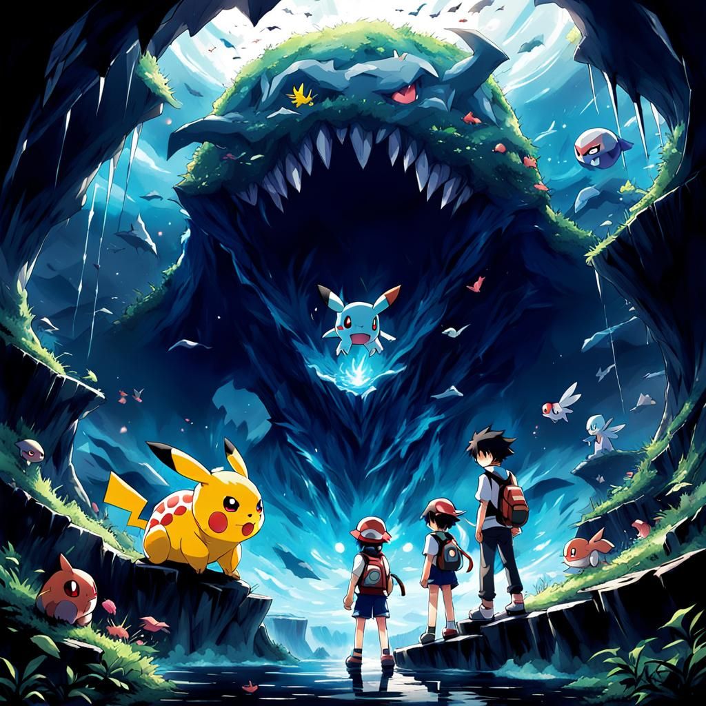 Pokemon on the Abyss Edge: Anime-Style Art