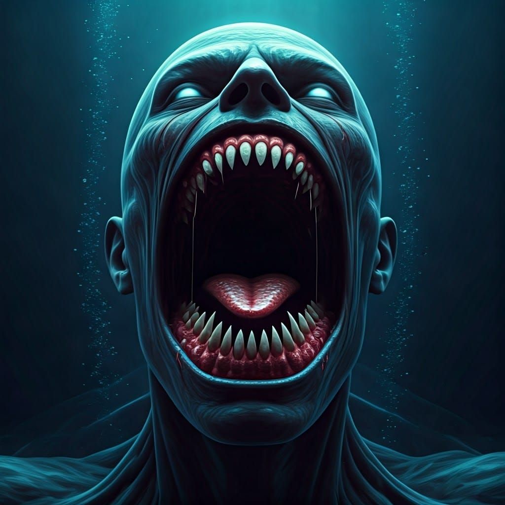 Mariana Trench Monster in Biomechanical Horror Style