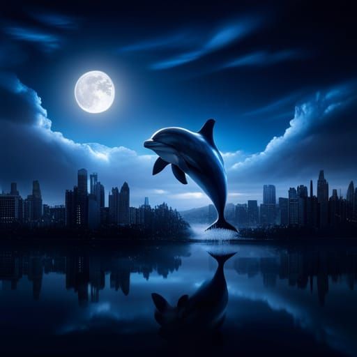 Blue Moons Over Cityscapes and Dolphins in Decoupage