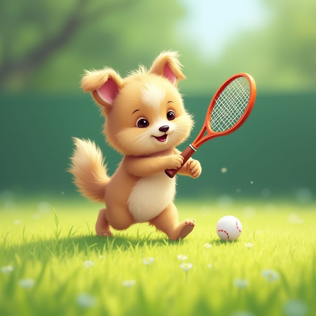 Whimsical Canine Lawn Tennis Champion