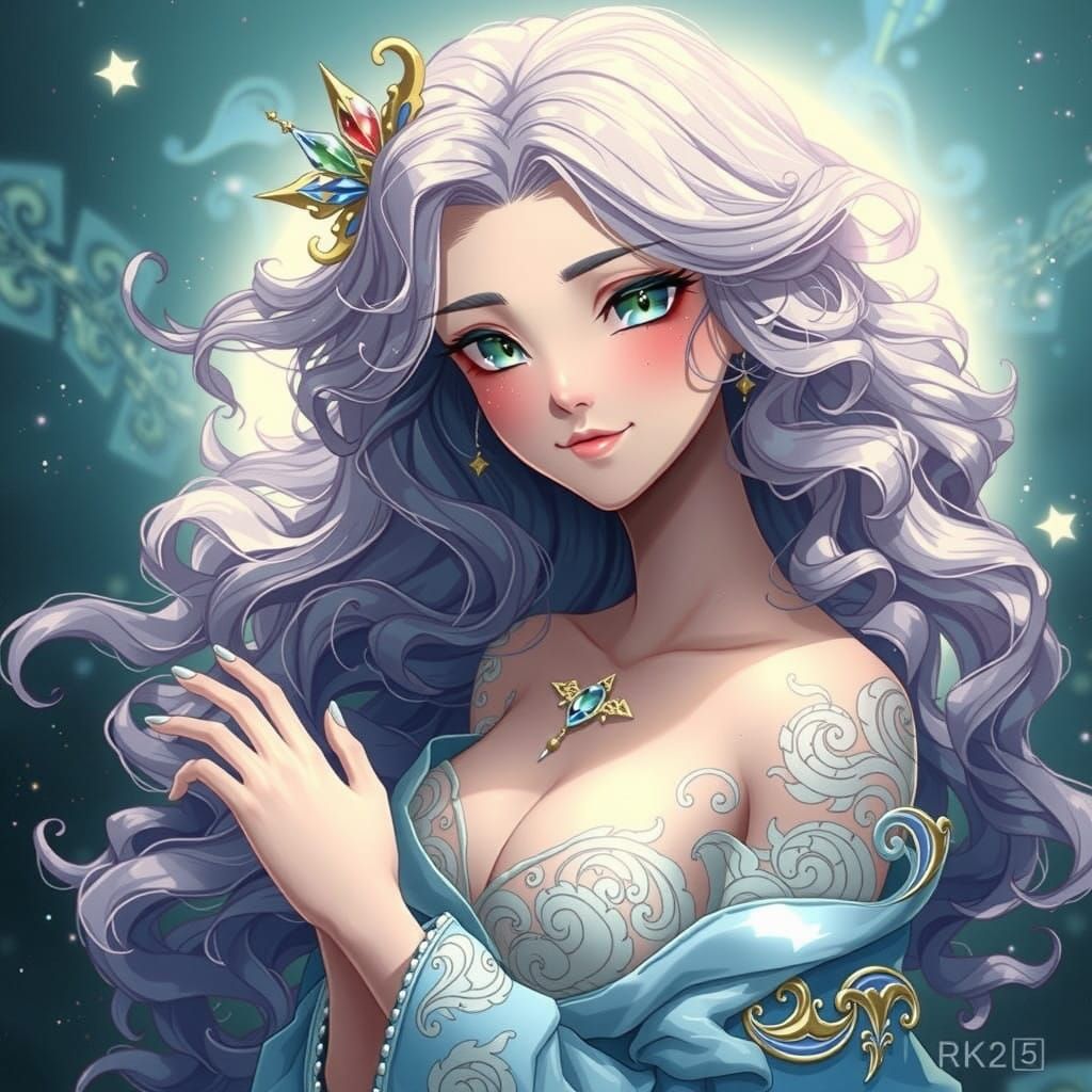 Fantasy Princess in Oriental-Inspired Water-Element Dress