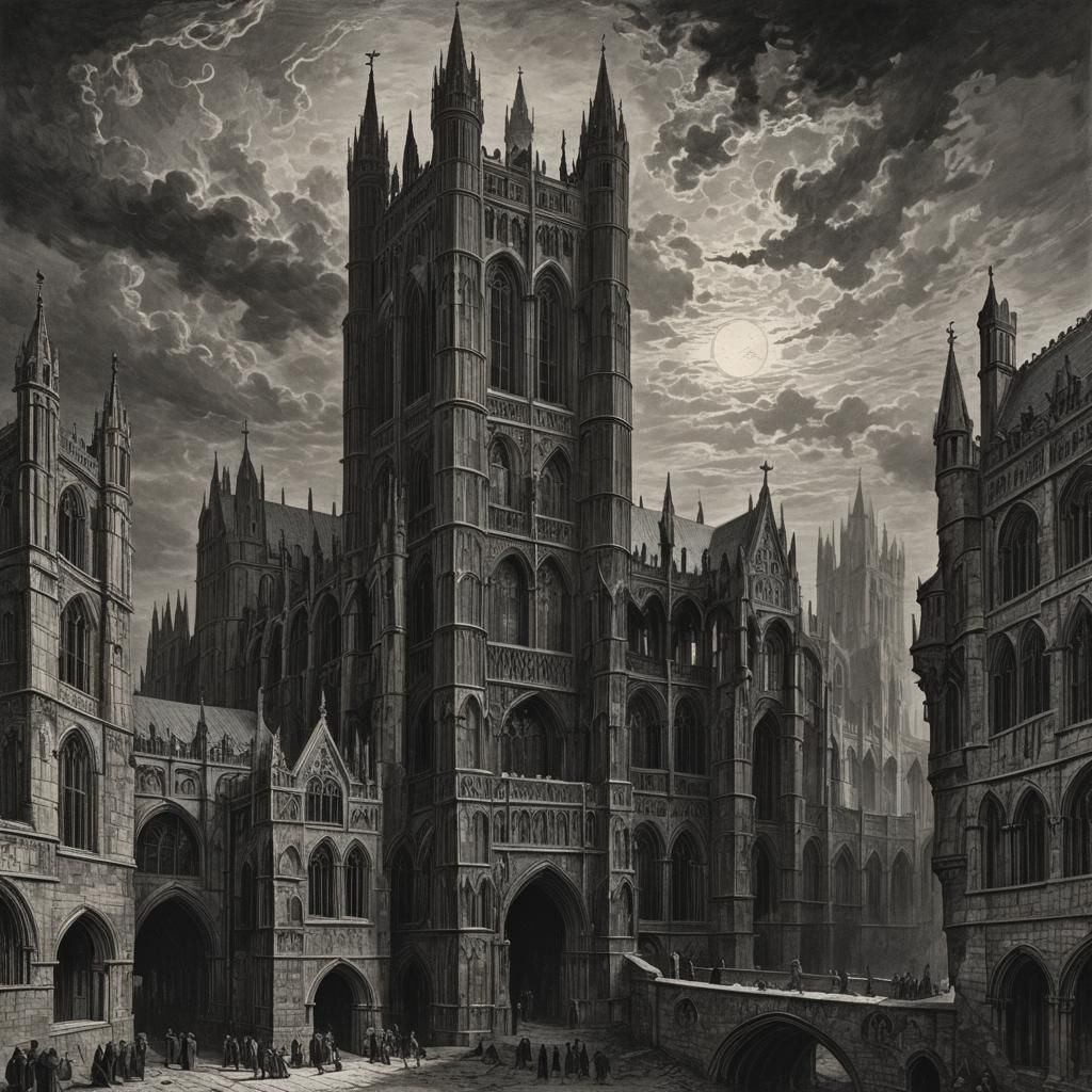 Eerie View of Ely Cathedral Tower in Horror Style
