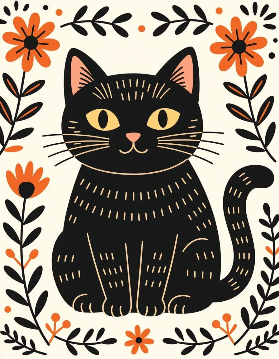 Adorable Cat Coloring Book Illustration