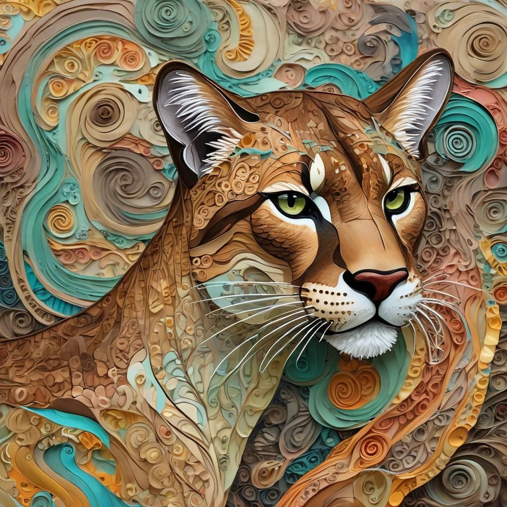 Cougar Profile in Gouache Zentangle Style
