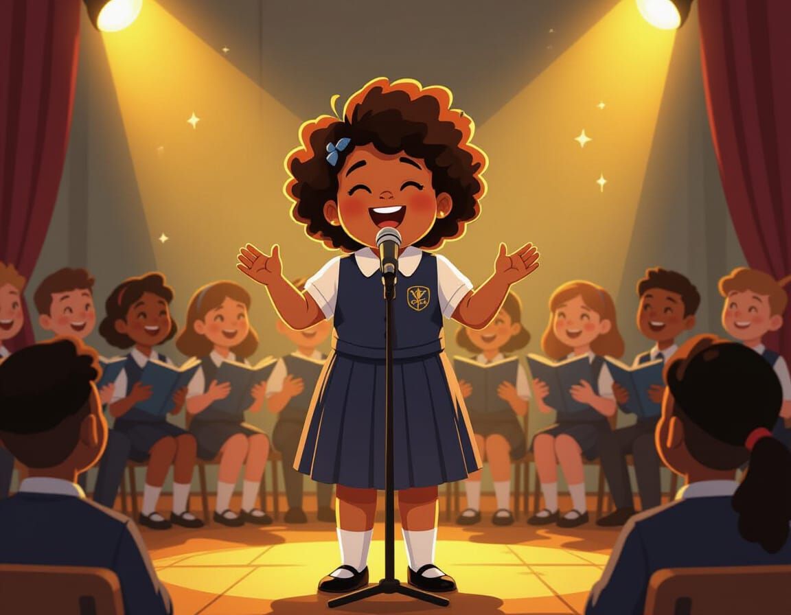 Little Girl Sings Solo On Stage