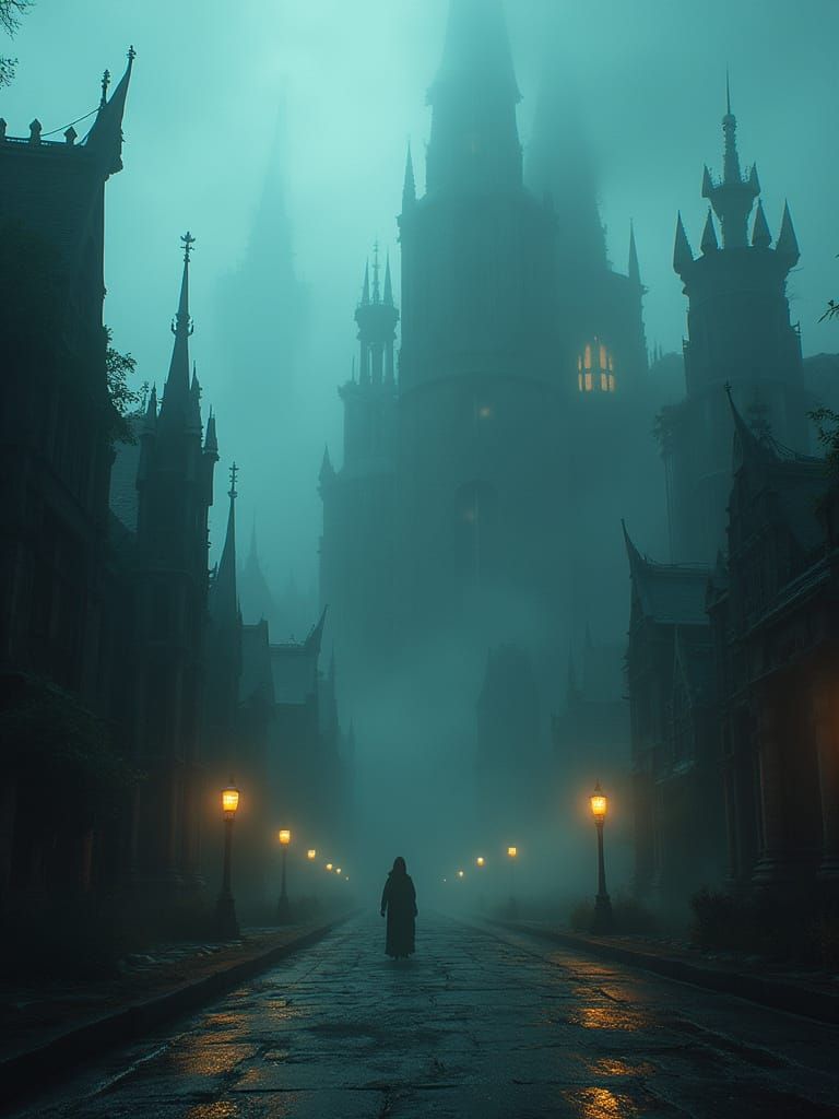 Medieval City with Alien Tech in Gothic Style