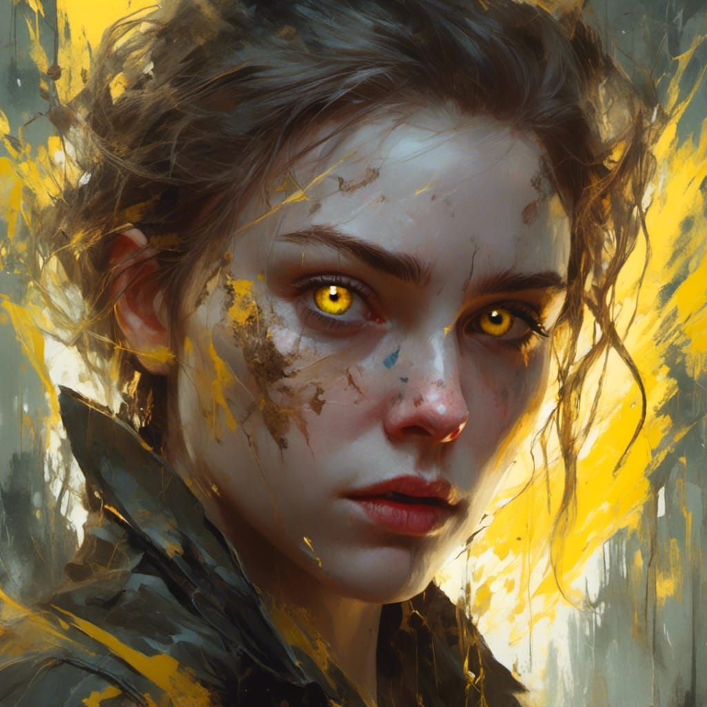 Welsh Woman with Yellow Magic and Hellish Landscape