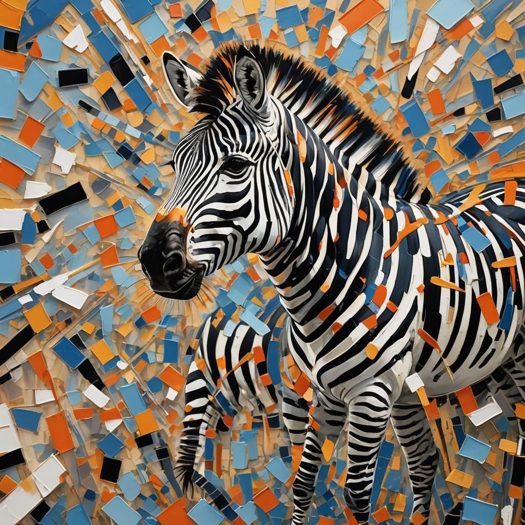 Abstract Zebra Portrait in Expressionist Style