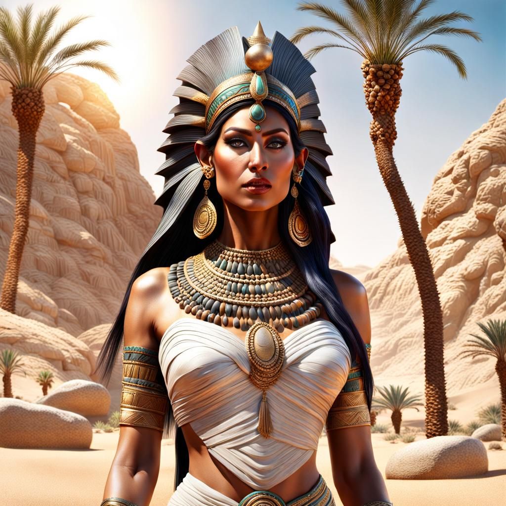 Goddess Ishtar in Desert Landscape: Photorealistic Rendering