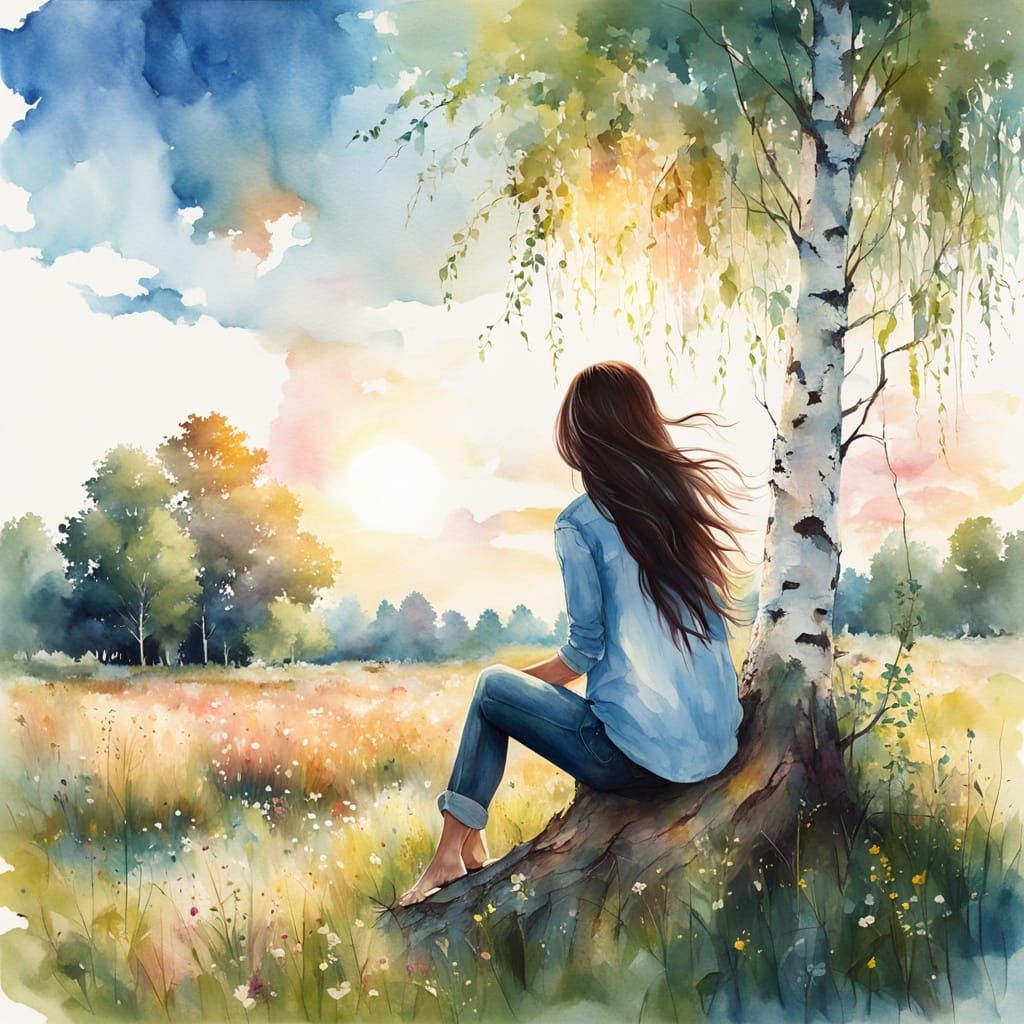 Woman Enjoys Sunset in Sunny Meadow