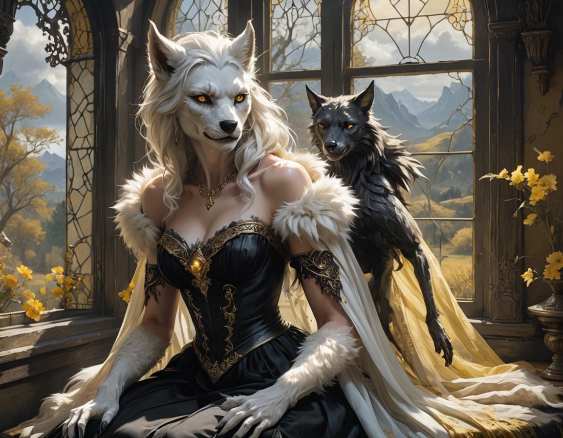Lycan in Black Dress Overlooking Countryside