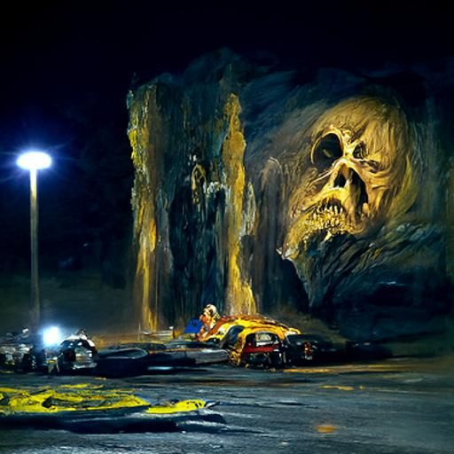 Walmart Parking Lot at Night: Oil Painting