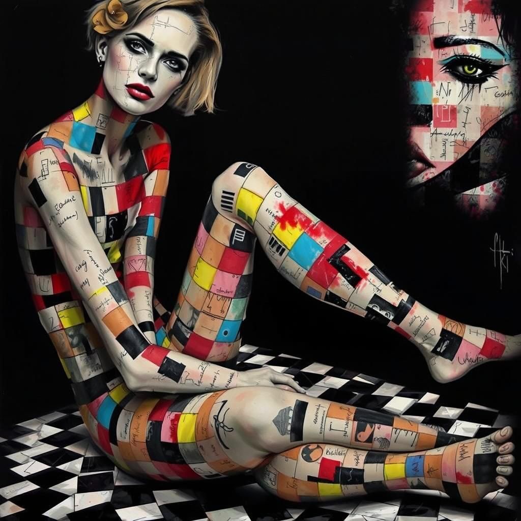 Stylised Portrait with Tiled Overlay in High Contrast