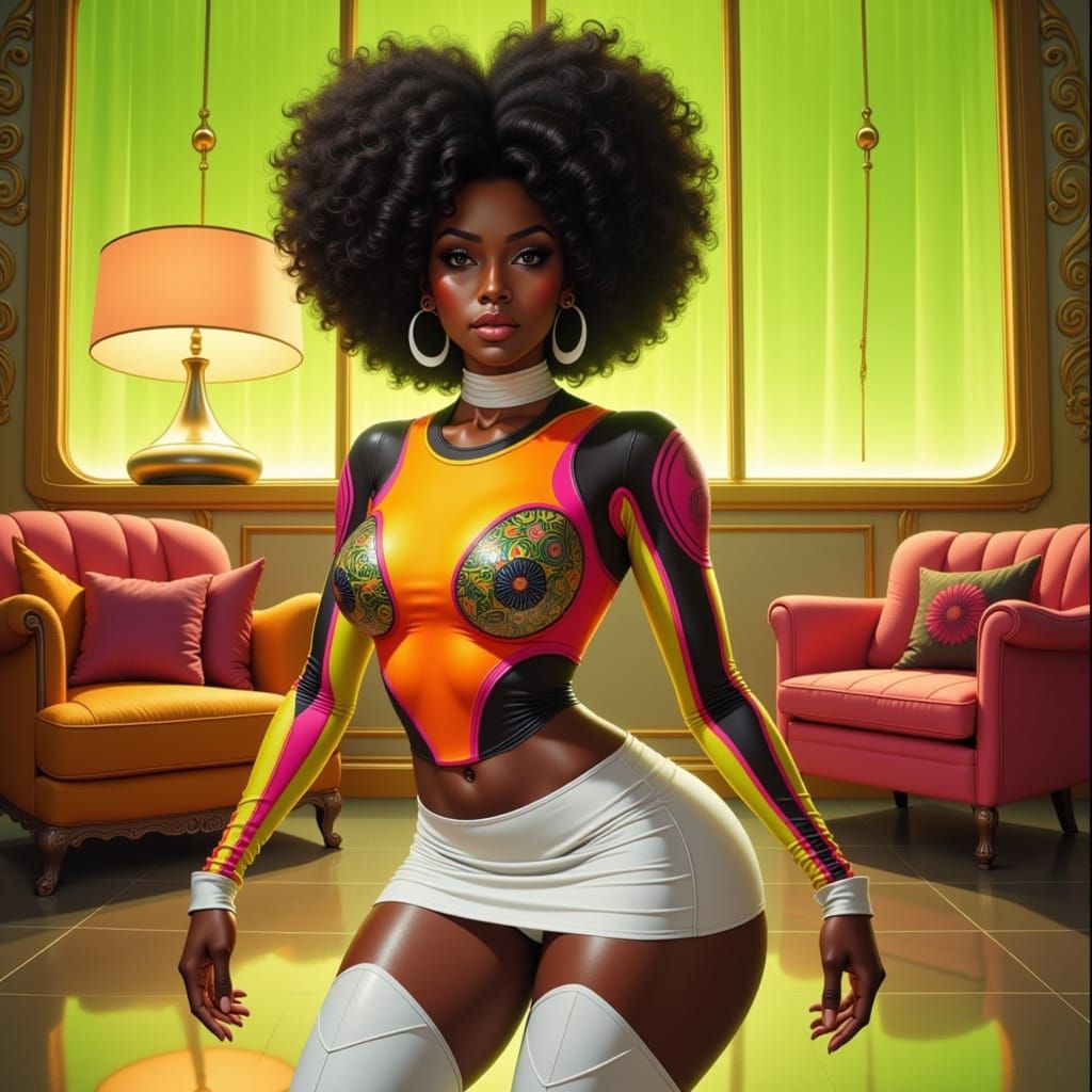 Funky 70s Woman in Psychedelic Dreamscape