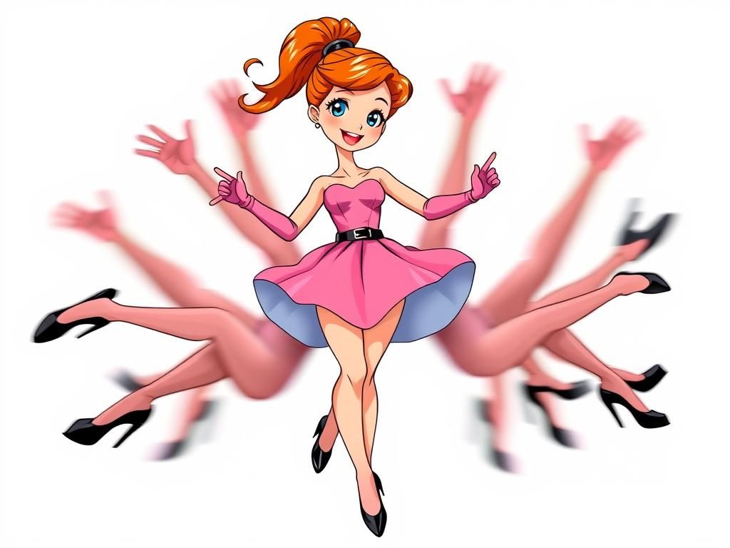 Cartoon Woman Tap Dancing in Anime Style