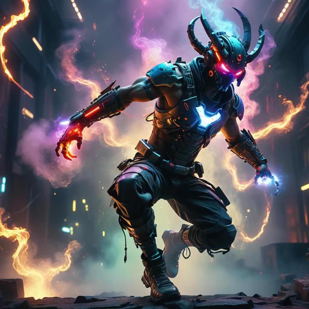 Cyberpunk Ninja Warrior Demon Fight