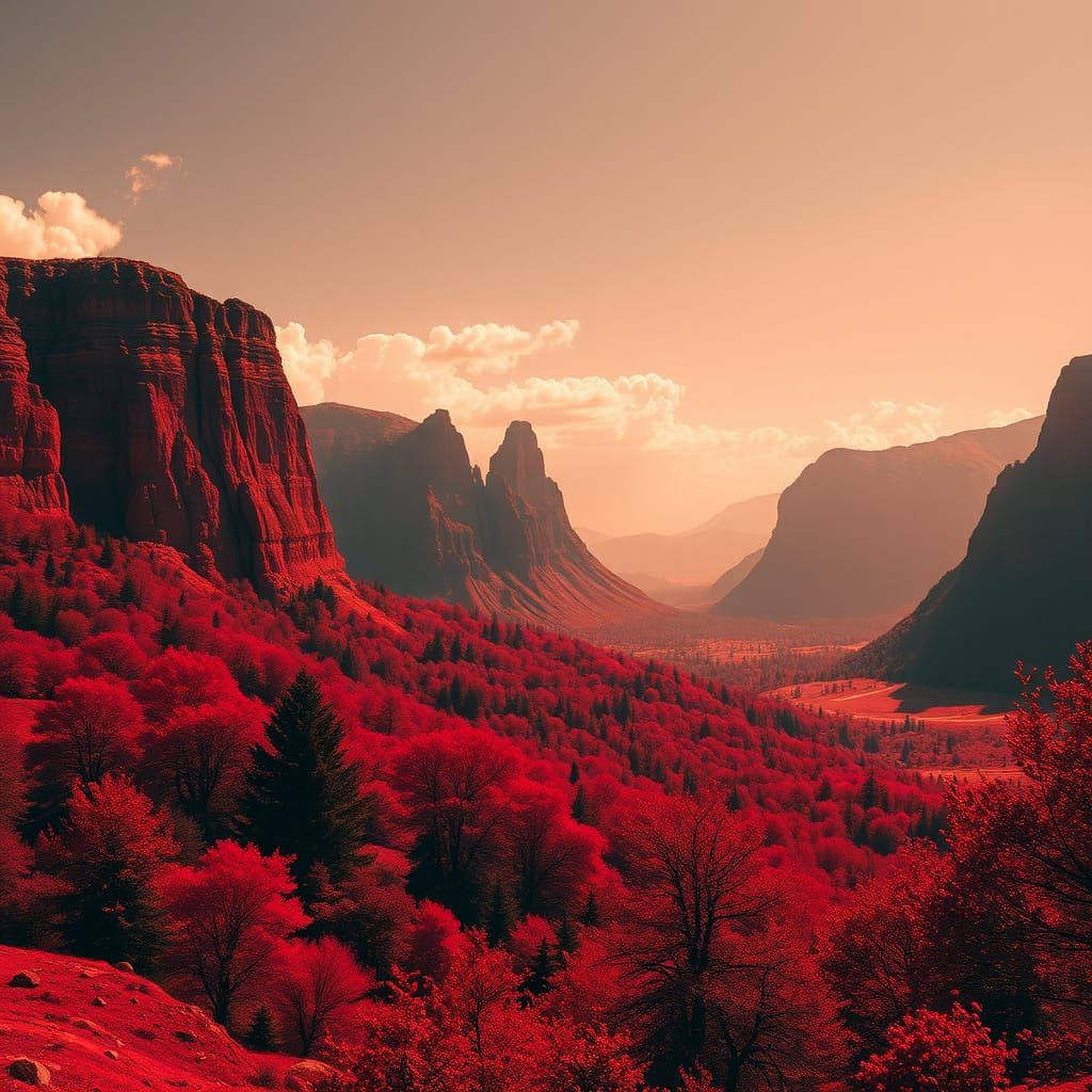 Monochromatic Red Landscape Vision
