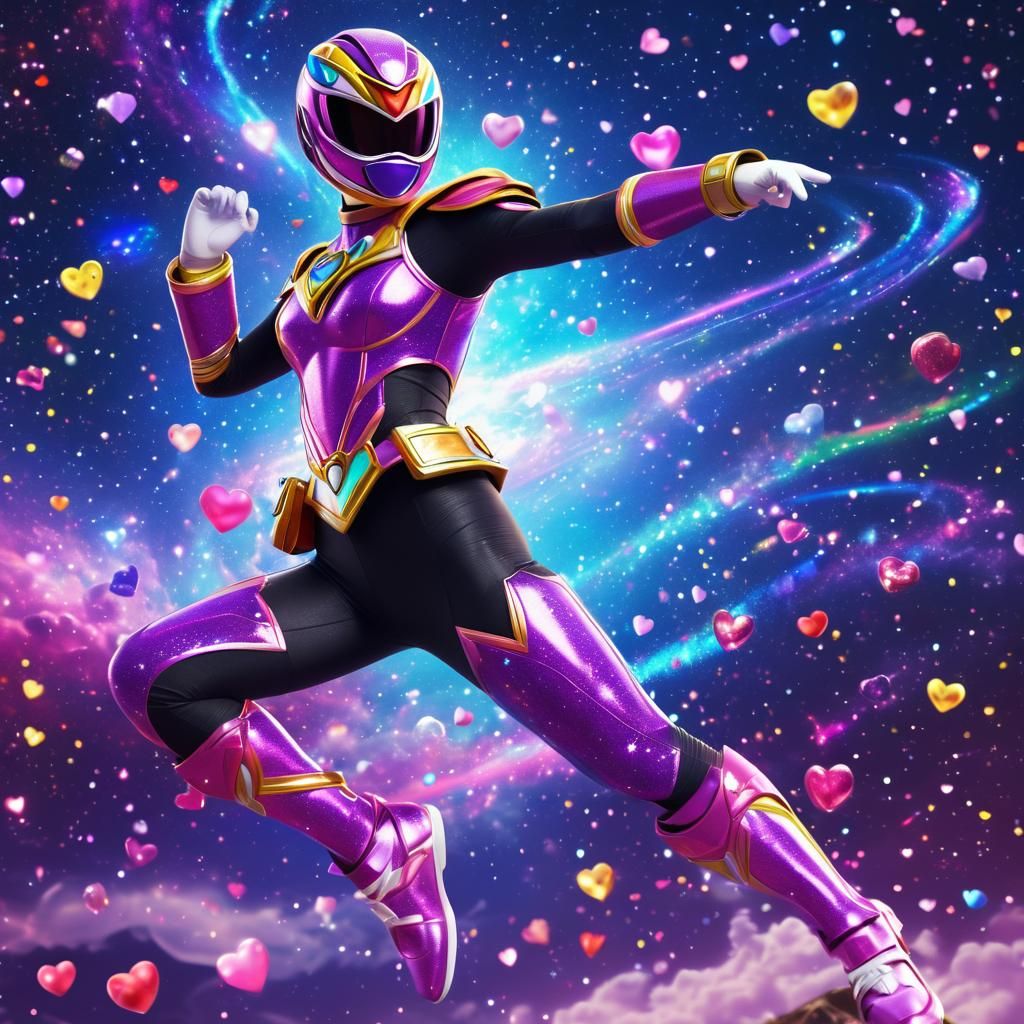 Sparkling Purple Power Ranger in Galactic Nebula