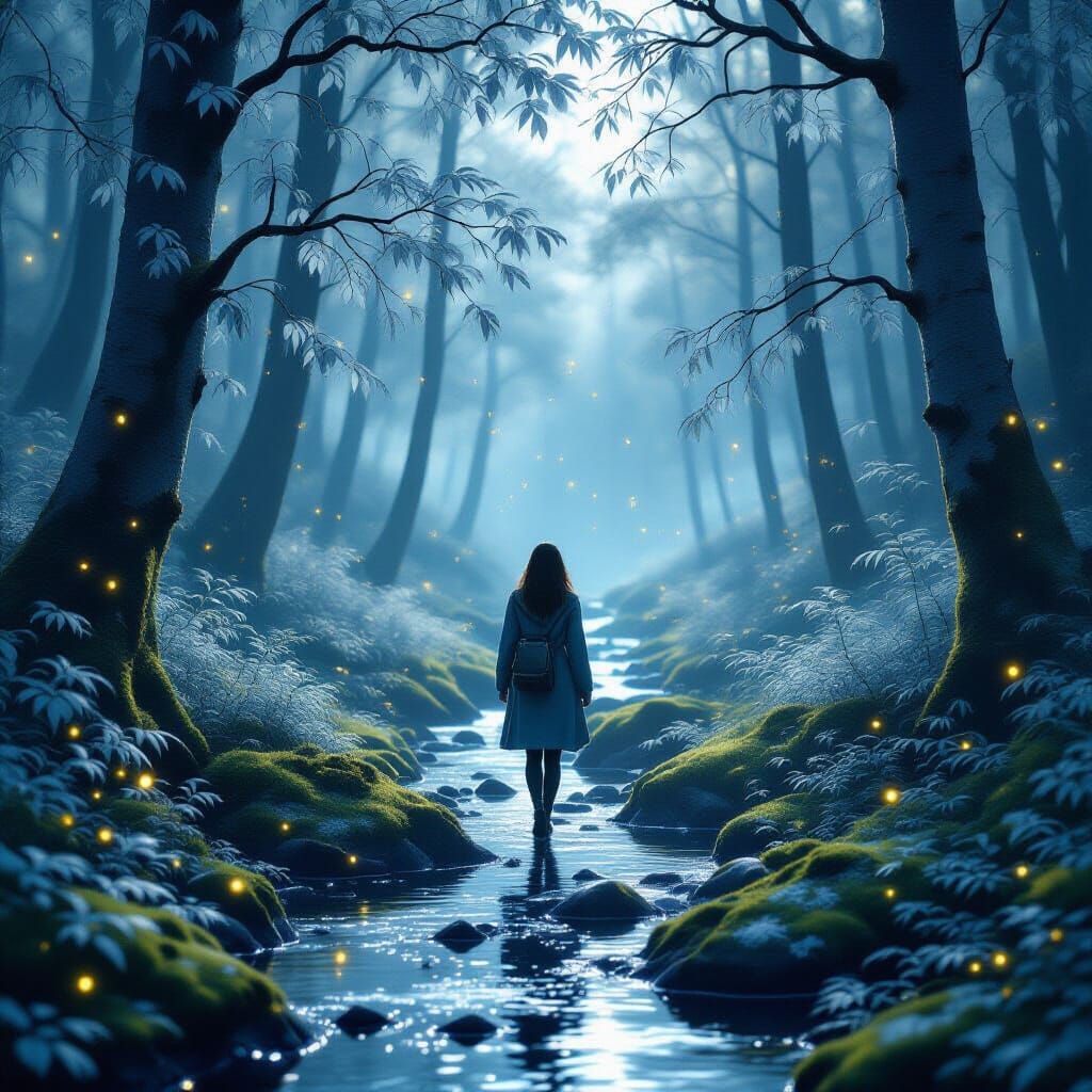 Mystical Forest Dawn: Shimmering Silver Leaves