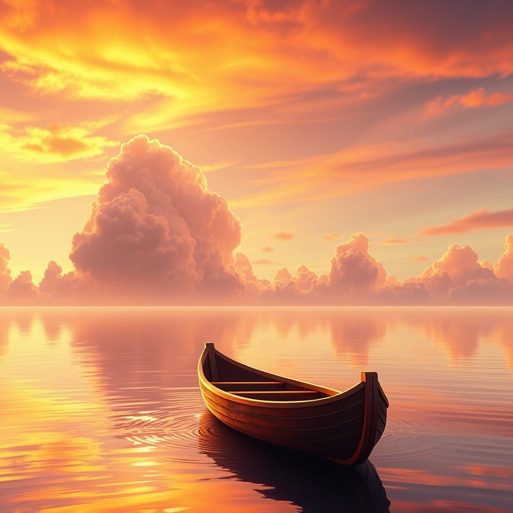 Supercute Canoe on Water in Storybook Watercolor Style