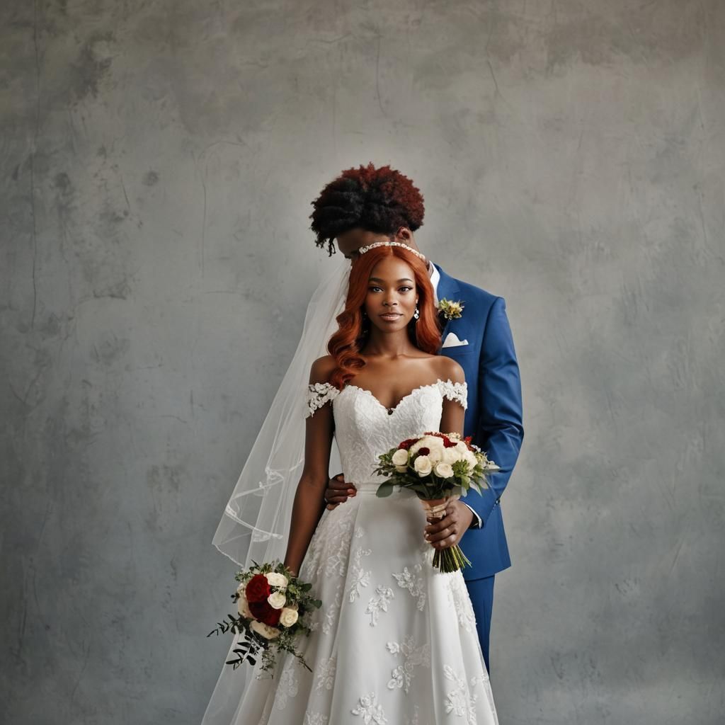 Create a photo of two people getting married: the woman has ...