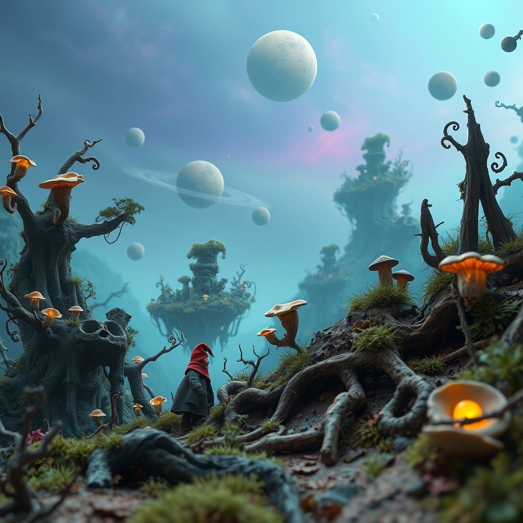 Gnome Exploring Alien Forest in Unreal Engine 3D