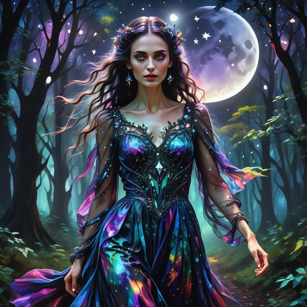 Gothic Goddess in Forest, Ethereal Digital Art