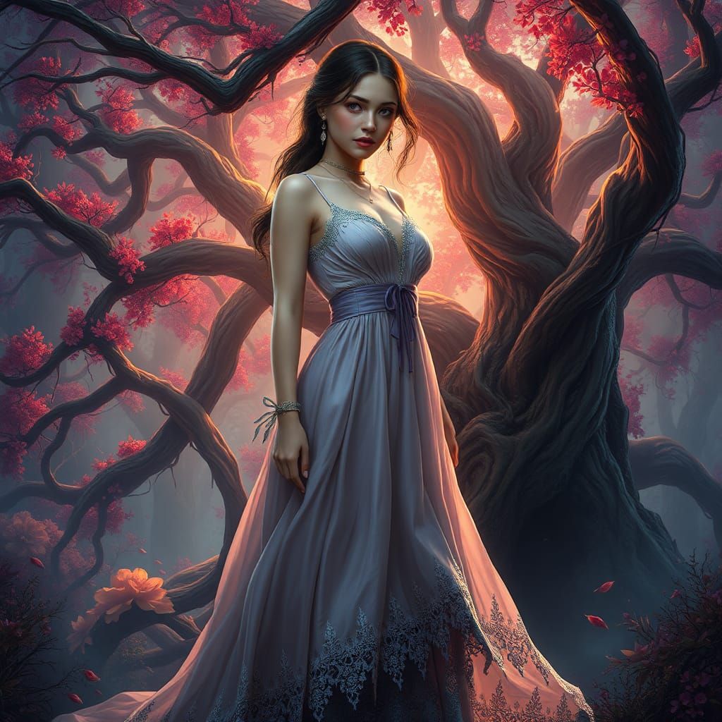 Mystical Woman in Dreamlike Forest, Fantasy Art